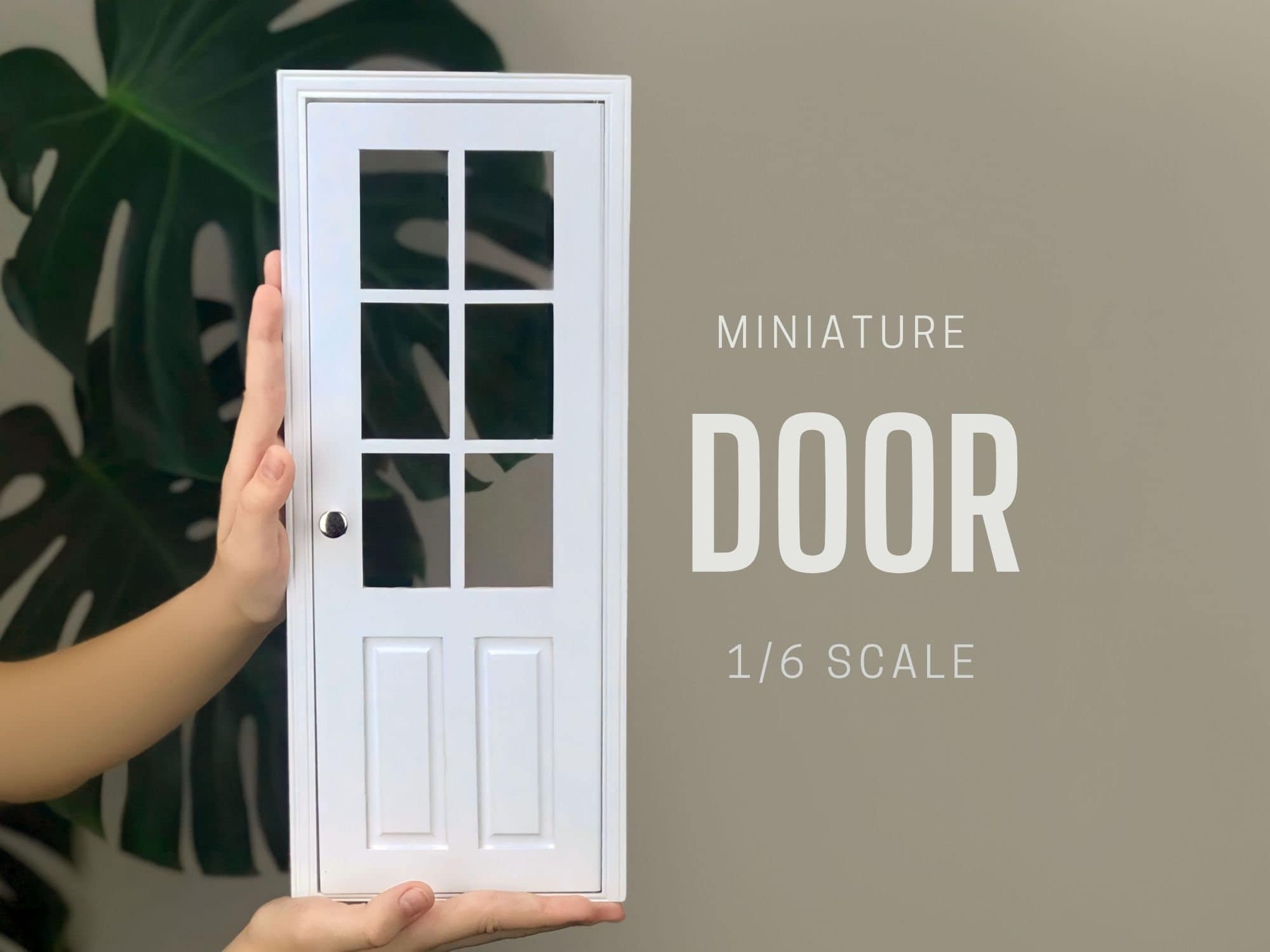 1/6 Scale Wooden Dollhouse Door: White Painted, Glass Panels