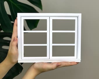 1/6 scale wide Window 2 frame with glass for dollhouse, DIY accessory, Miniature 1-6 scale window, roombox window