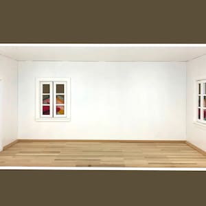 1/12 scale Longer Roombox with 2 Windows, Doors, Wood Flooring, Wallpapers and Skirting board image 3
