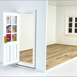 1/12 scale Longer Roombox with 2 Windows, Doors, Wood Flooring, Wallpapers and Skirting board image 4