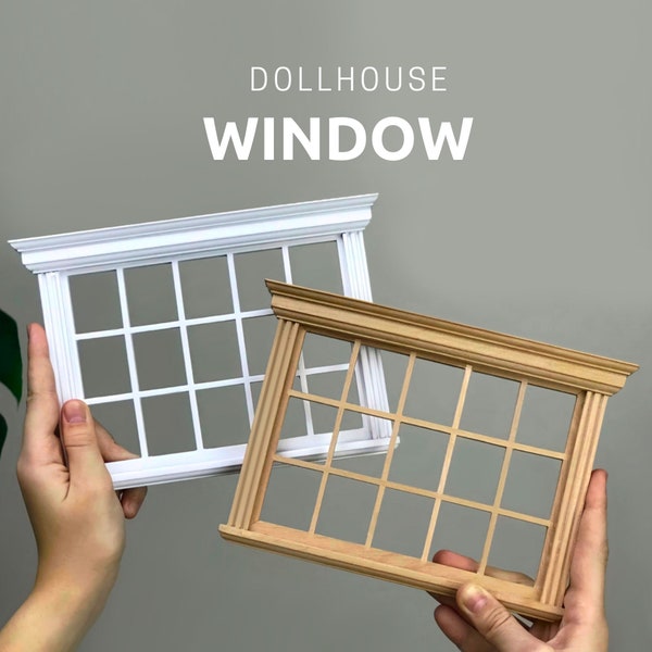 1/12 scale Dollhouse 15 pane Window, balcony miniature window, DIY accessory, Wood windows, Dolls window