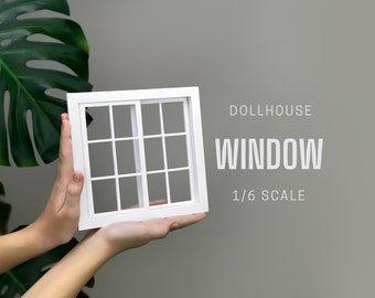 DollHouse Sliding Window 1/6 scale with plexiglass , DIY accessory, Miniature 1/6 scale window, roombox window, White painted