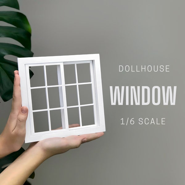 Dollhouse Sliding Window: White Wood, 1/6 Scale Miniature