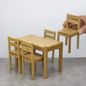 1/6 scale oak table with chairs, modern model, eco clear painted, dollhouse furniture