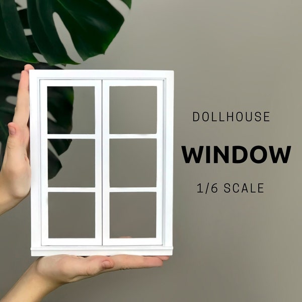 1/6 scale DollHouse Window 2 frame with glass, Custom size, DIY accessory, Miniature 1-6 scale window, roombox window
