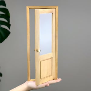1/6 scale DollHouse Door with plexiglass, DIY accessory, Miniature 1-6 scale door, roombox door, clear varnished