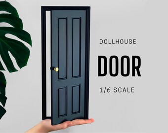 1/6 Scale 2 Panel Wooden Door for Dollhouse, DIY Accessory, Miniature 1-6 Scale Door, Black ...