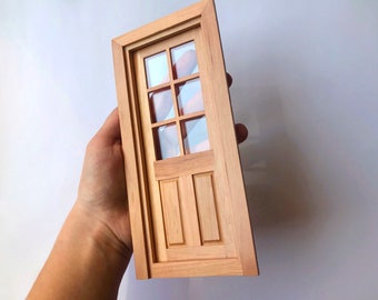 Puertas de casa de muñecas a escala 1/12, puerta de madera en miniatura con cristal acrílico.