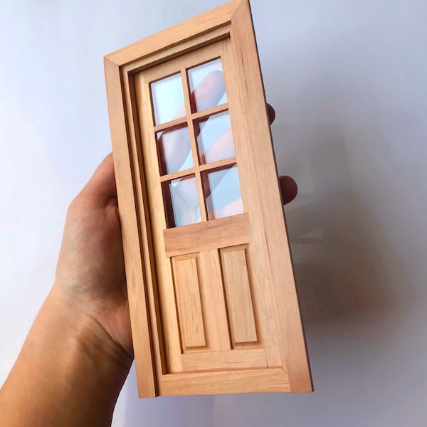 1/12 scale Dollhouse Doors, Miniature Wooden door with acrylic glass.