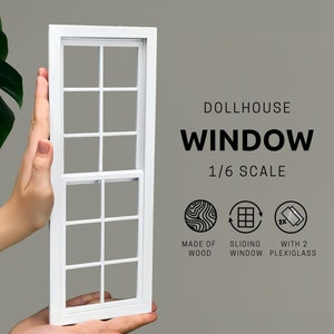 Przesuwne okno francuskie do domku dla lalek z pleksiglasu (skala 1/6), akcesorium DIY, miniaturowe okno w skali 1-6, okno roombox pomalowane na biało