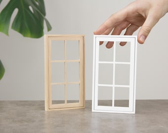 Finestra In Legno Per Casa Delle Bambole 1:12 – Miniatura Fai Da Te, Accessorio Arredamento In Scala, Colore Marrone (1 Pezzo) - 2