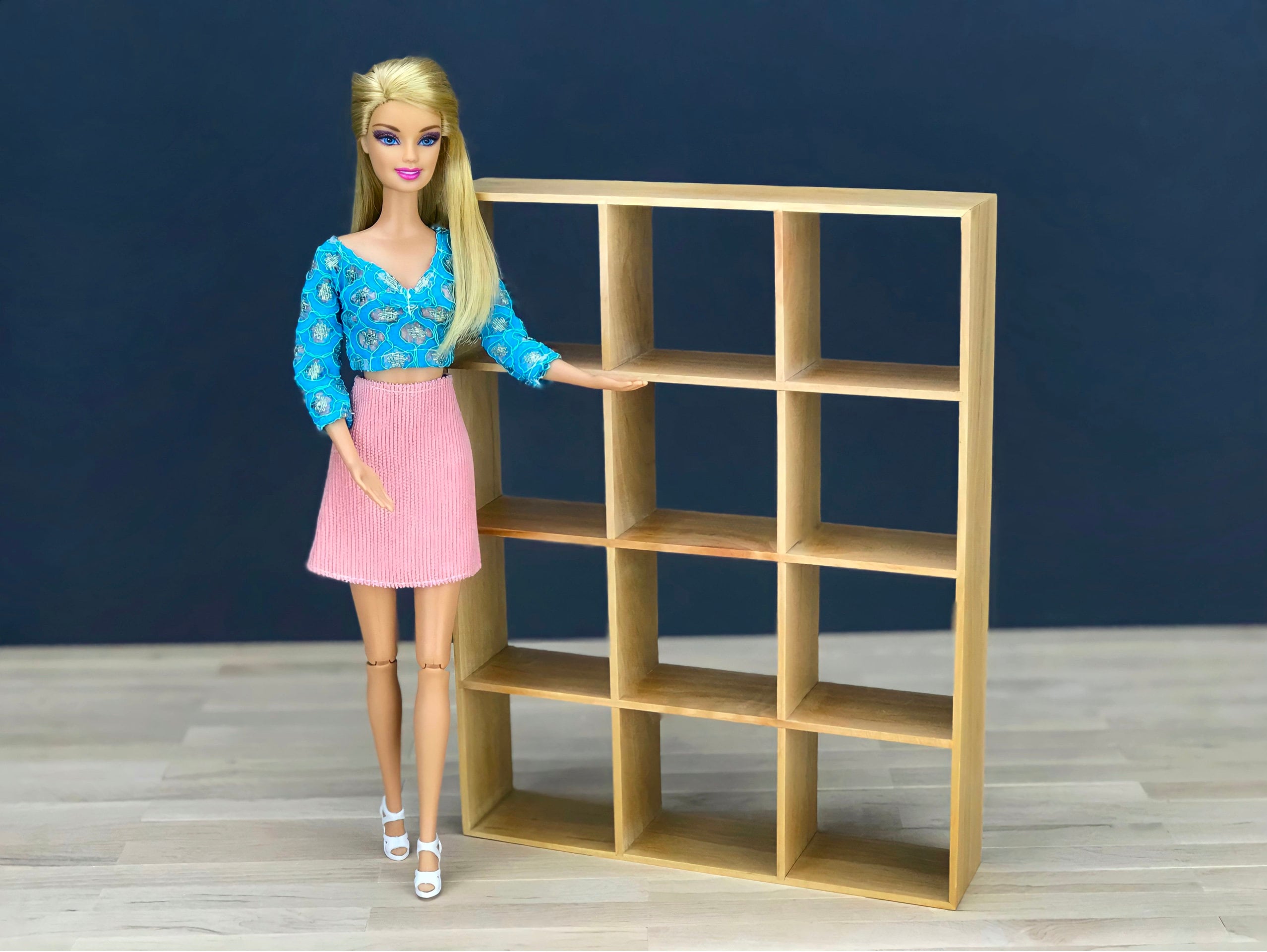 DollHouse wooden Shelve 12 cells, DIY accessory, Miniature 1/6 scale furniture for 12 inch Doll, dolls bookcase