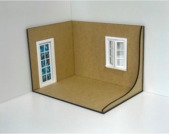 1/12 scale Roombox with door and window, DIY RoomBox, Miniature RoomBox, Dollhouse Roombox, 2 Wall roombox