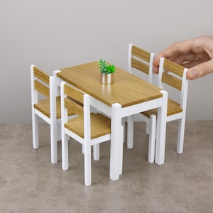 1/6 scale oak table with chairs, modern model, eco painted
