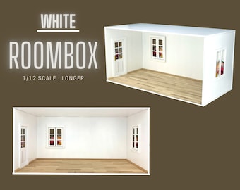 1/12 scale (Longer) Roombox with 2 Windows, Doors, Wood Flooring, Wallpapers and Skirting board
