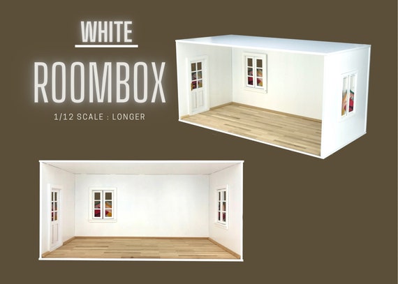 1/12 Scale Longer White Roombox with Windows, Door, Wood Floor