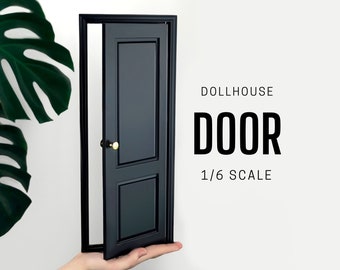 1/6 scale 2 panel wooden Door for DollHouse, DIY accessory, Miniature 1-6 scale door, Black painted