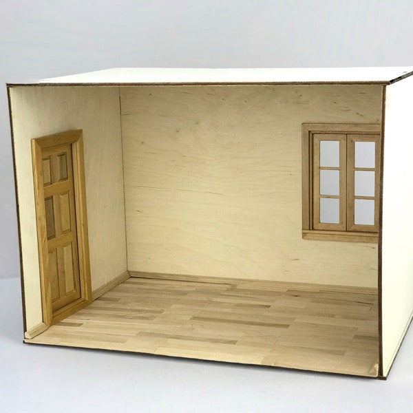 1/12 scale Roombox with window, door and flooring, DIY RoomBox, Miniature RoomBox, Wood RoomBox, Dollhouse Roombox