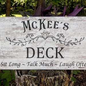 Deck sign, lanai, porch, patio, veranda, family name, engraved, barnwood, carved, welcome friends, CNC, 11.75 Tall X 24 Wide, free shipping!