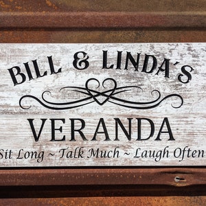 Veranda Sign, personalized family name sign, engraved sign, barnwood sign, carved sign, welcome friends, CNC, 11.75H X 24W free shipping!