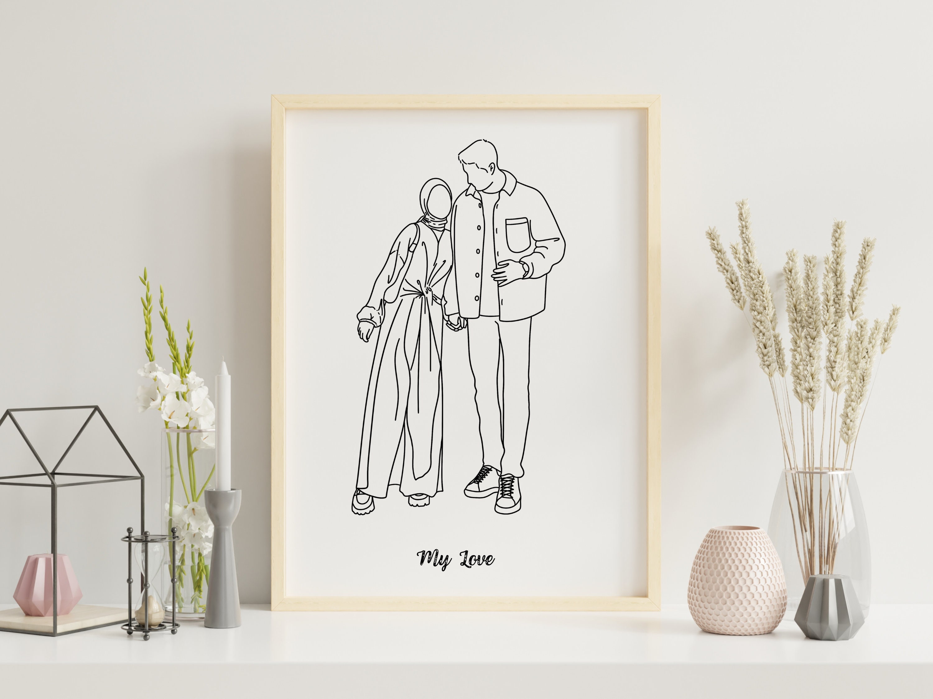 Custom Personalized Couple Line Drawing Portrait Gift - Etsy
