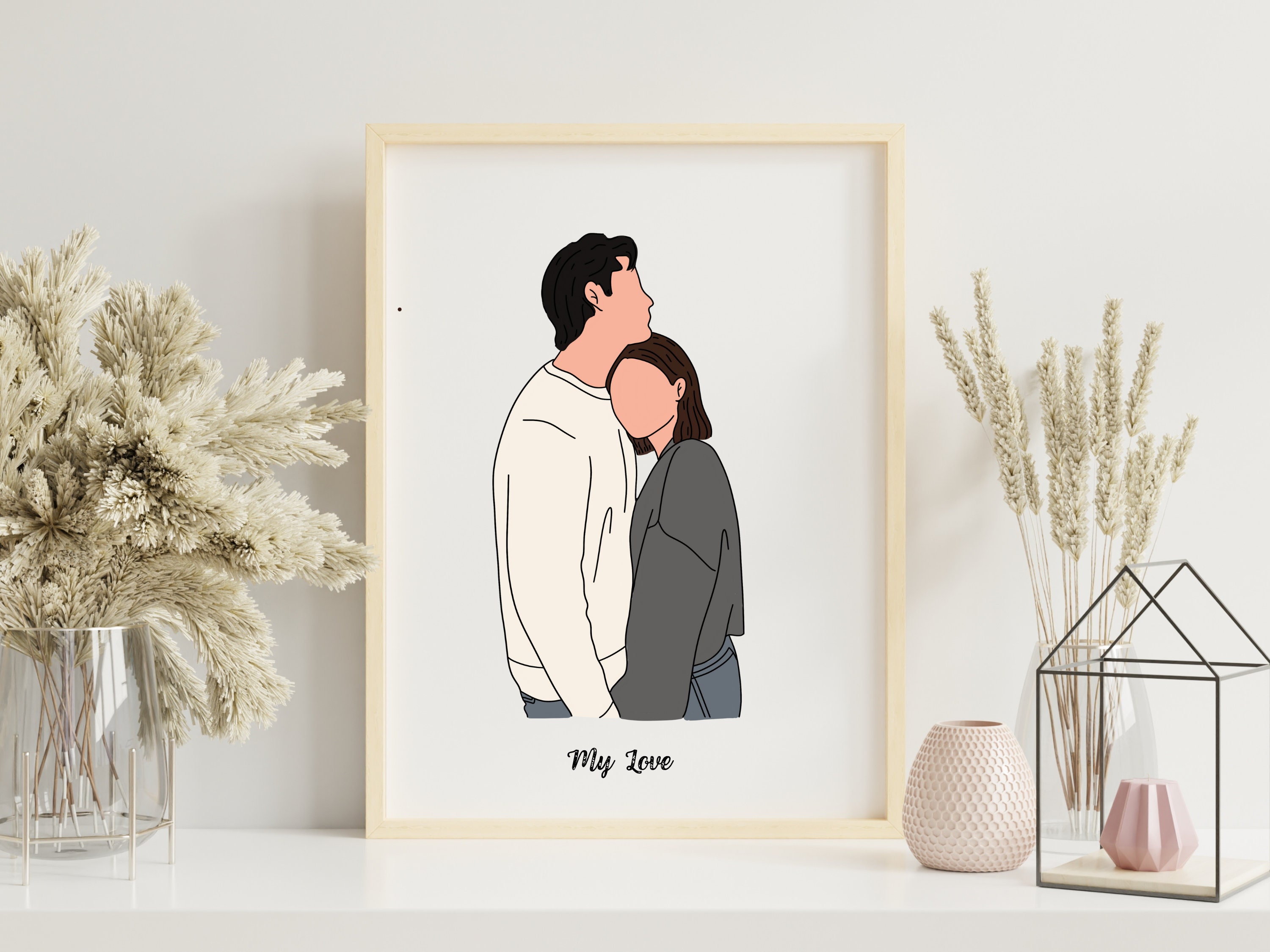 Sentimental Drawing Friend Custom Personalized Couple Line Drawing Portrait Gift, Minimalist ...