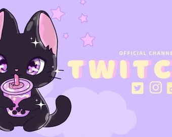 Twitch banner-kawaii cat bubble tea