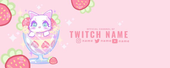 Twitch Banner Kawaii Kitty Strawberry Sundae Etsy 日本