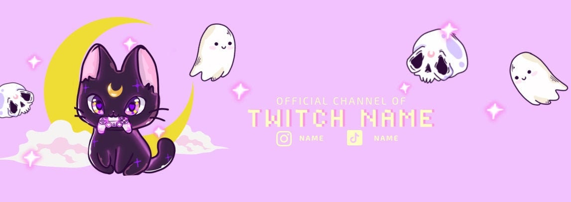 Twitch Banner Black Cat Moon Etsy 日本