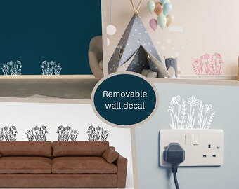 Cute Floral Wall Decal, Removable Flower Wall Sticker, Boho Botanical Vinyl Wall Art, Elegant Floral design for Nursery, Bedroom or Playroom