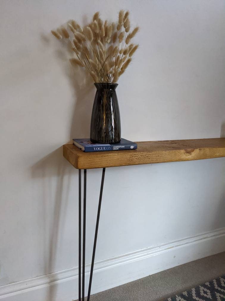 Rustic Console Table with Hairpin Legs Solid Wood BIRCHOVER Etsy