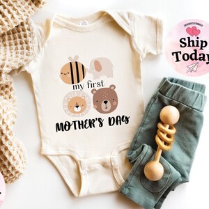 Our First Mothers Day Baby Bodysuit, Happy Mother&#39;s Day Onesie®, Mother&#39;s Day Kids Shirt, Personalized Bodysuit, Cute Baby Shower Gift