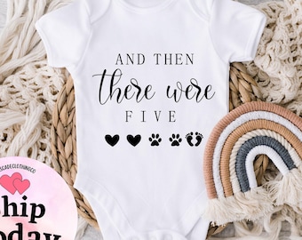 And then there Were Five Onesie®, Baby Coming Soon Bodysuit, Pregnancy Announcement, Baby Reveal Onesie®, Pregnancy Reveal Bodysuit