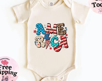 America Baby Bodysuit, 4th of July Onesie®, Patriotic Natural Bodysuit, First 4th Of July, Fourth of July Toddler Shirt, Memorial Day Shirt