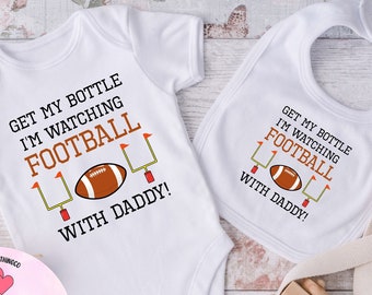 Football Onesie®s, Football With daddy Bodysuit,  Sports Onesie®, Football Baby Shower gift, Football Season Bodysuit, Get My Bottle Onesie®