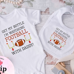 Football Onesie®s, Football With daddy Bodysuit,  Sports Onesie®, Football Baby Shower gift, Football Season Bodysuit, Get My Bottle Onesie®