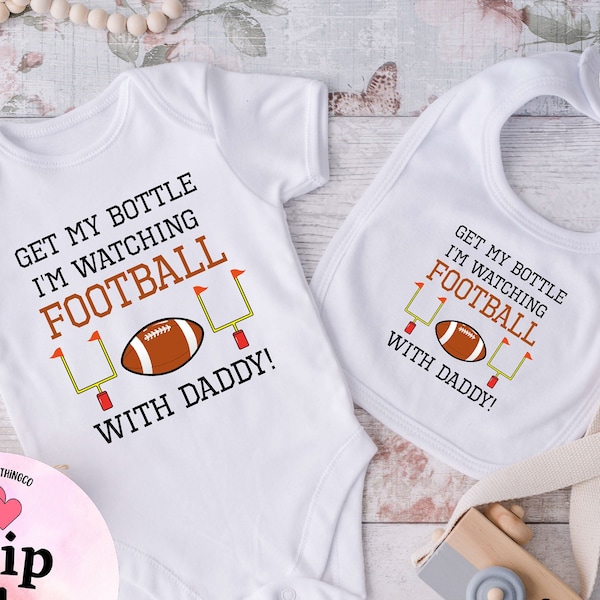 Football Onesie®s, Football With daddy Bodysuit,  Sports Onesie®, Football Baby Shower gift, Football Season Bodysuit, Get My Bottle Onesie®