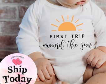 First Trip Around The Sun Birthday Outfit, 1st Birthday Onesie®, First Birthday Shirt, Retro One Year Old Toddler Shirt, Birthday Outfit Tee
