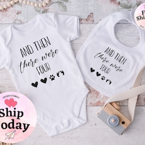 And then there Were Four Onesie®, Pregnancy Announcement Bodysuit, Baby Shower Gift, Baby Coming Soon Bodysuit, Baby Announcement Kid Shirt image 3