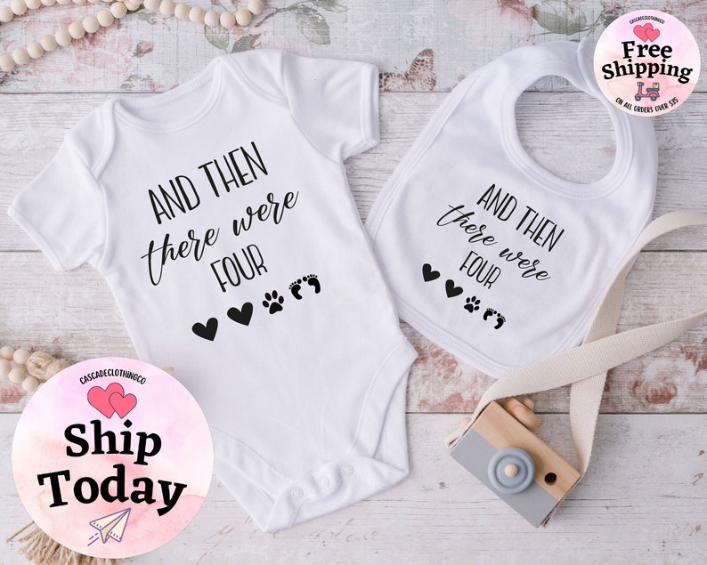 And then there Were Four Onesie®, Pregnancy Announcement Bodysuit, Baby Shower Gift, Baby Coming Soon Bodysuit, Baby Announcement Kid Shirt image 3