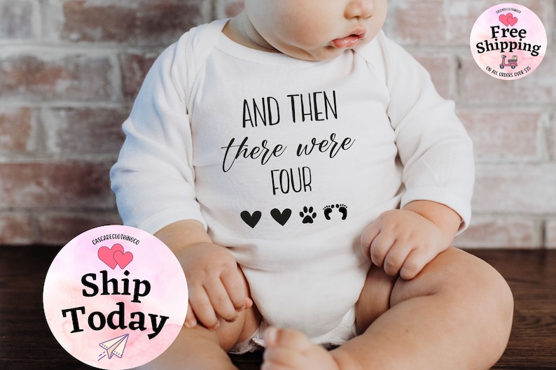 And then there Were Four Onesie®, Pregnancy Announcement Bodysuit, Baby Shower Gift, Baby Coming Soon Bodysuit, Baby Announcement Kid Shirt image 2