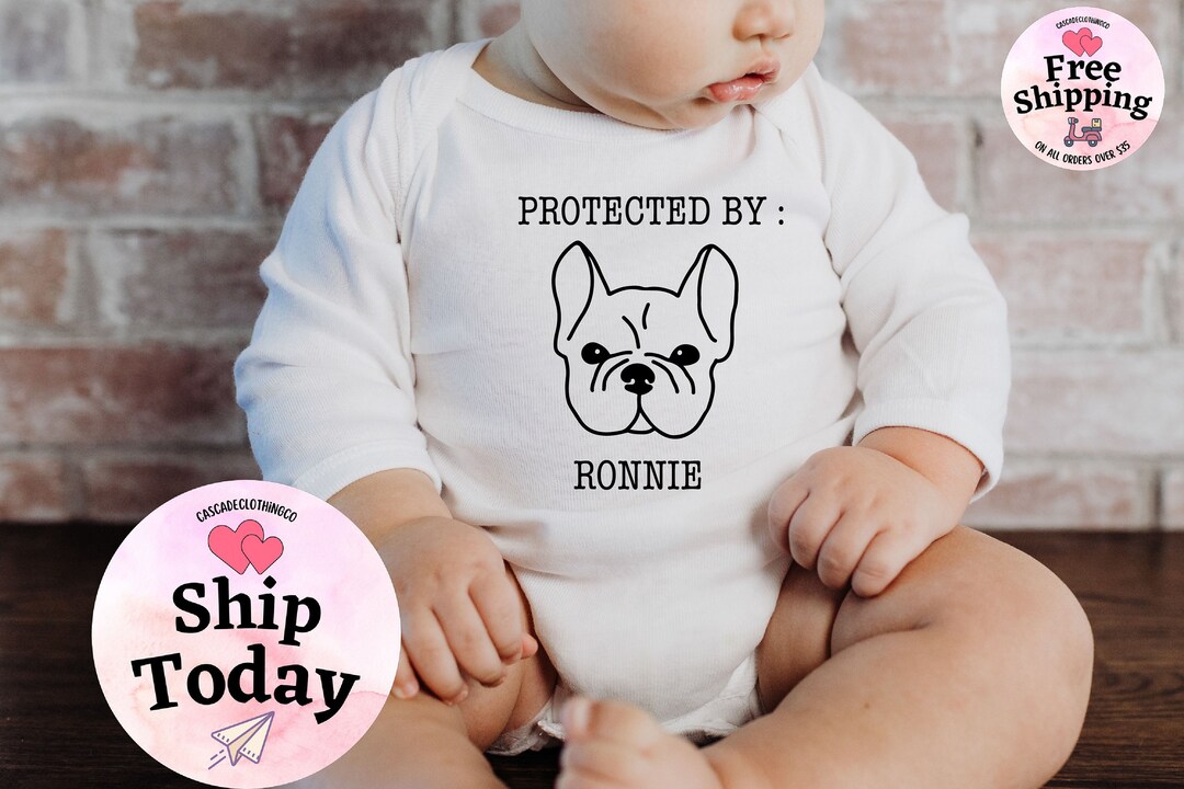 Protected by Dog Onesie®, Custom Dog Breed Onesie®, Personalized Dog