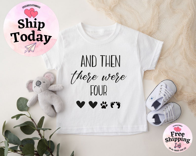 And then there Were Four Onesie®, Pregnancy Announcement Bodysuit, Baby Shower Gift, Baby Coming Soon Bodysuit, Baby Announcement Kid Shirt image 5