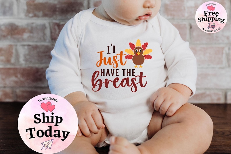 Just the Breast Onesie®, Baby Thanksgiving Infant Bodysuit, Funny Thankgiving Outfit, Thanksgiving Onesie®, Little Turkey, Cute Baby Onesie®