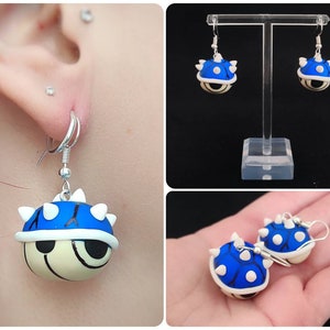 Super Mario Shell Earrings (Spiky Blue)