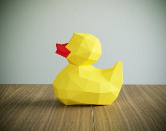 Yona DIY Little Yellow Duck Papercraft Kit, Abstract Low Poly 3D Origami Puzzle for Home Decor, Artwork, and Gifts