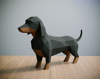 Yona DIY Dachshund Papercraft Kit, Abstract Low Poly 3D Origami Puzzle for Home Decor, Artwork, and Gifts