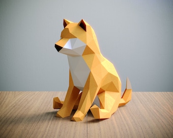 Yona DIY Shiba INU Papercraft Kit, Abstract Low Poly 3D Origami Puzzle for Home Decor, Artwork, and Gifts