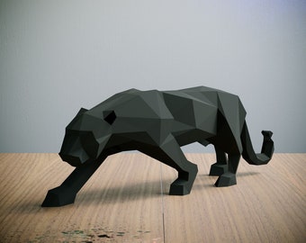 Yona DIY Black Panther Papercraft Kit, Abstract Low Poly 3D Origami Puzzle for Home Decor, Artwork, and Gifts