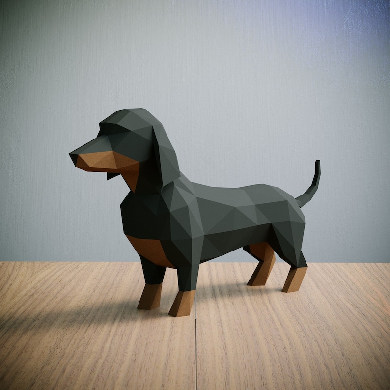 Yona DIY Dachshund Papercraft Kit, Abstract Low Poly 3D Origami Puzzle for Home Decor, Artwork, and Gifts image 1